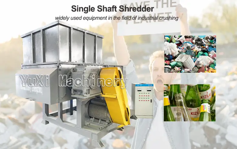 Single shaft shredder application image for waste recycling materials