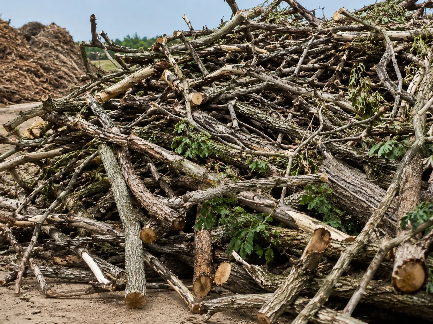 Tree branches for industrial green waste shredding