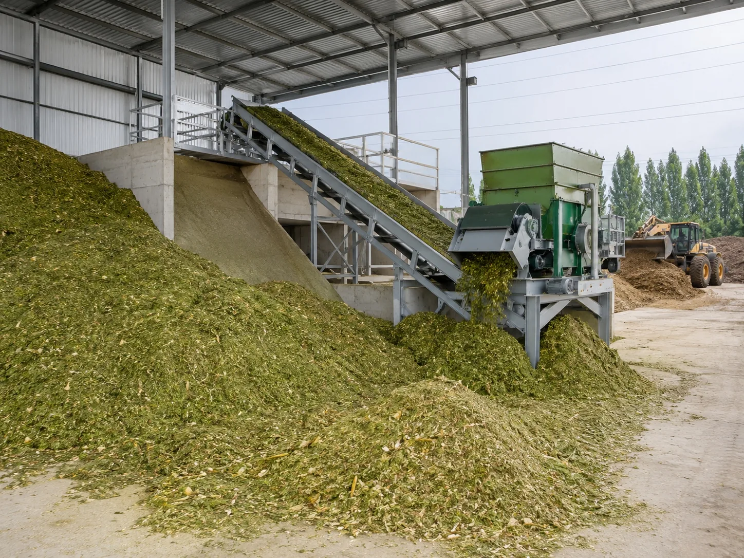 Biomass shredding line processing agricultural residues