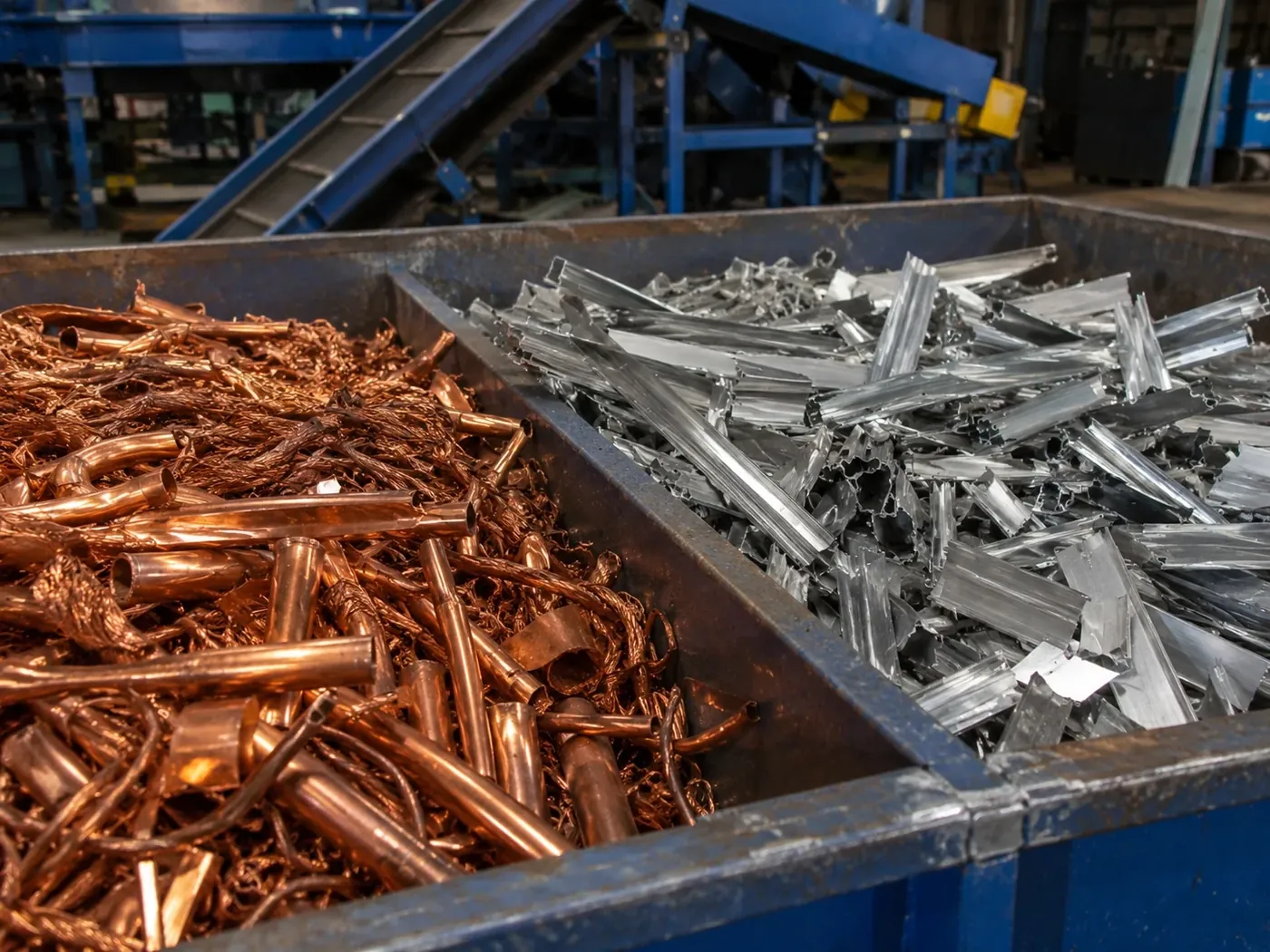 Copper and aluminum recovered from fridge recycling line