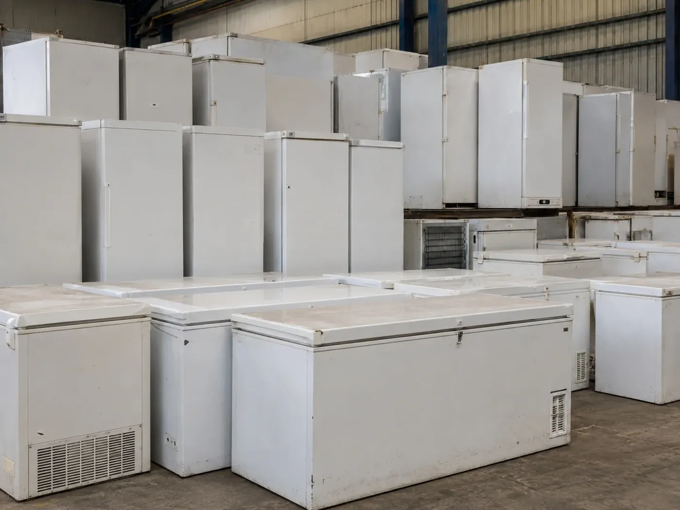 Waste chest freezers for fridge and freezer recycling line