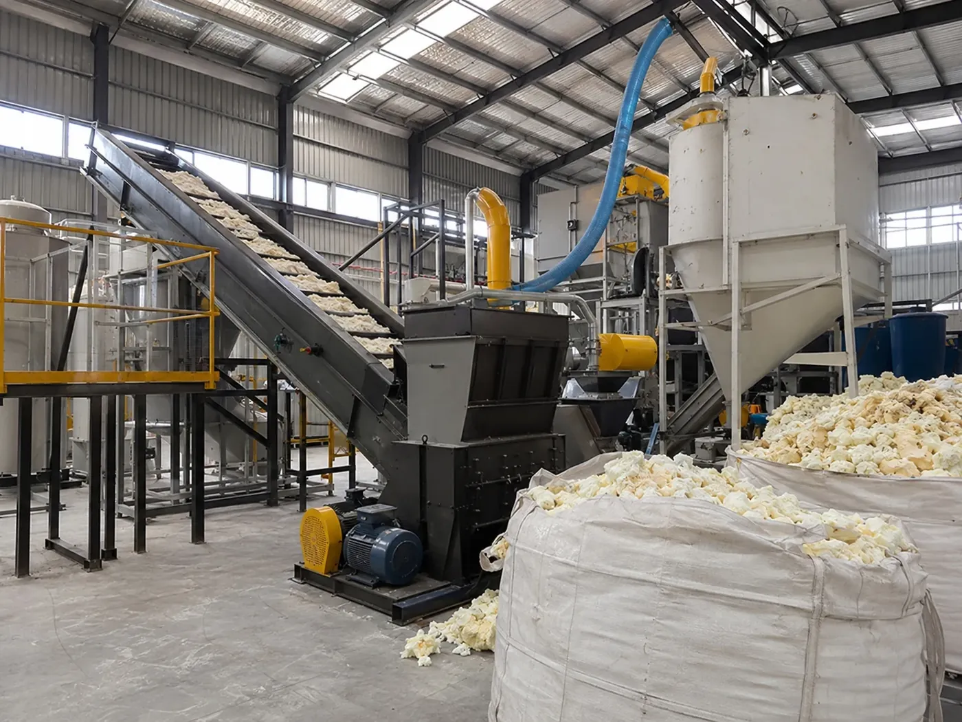 PU foam separation and collection system for refrigerator recycling
