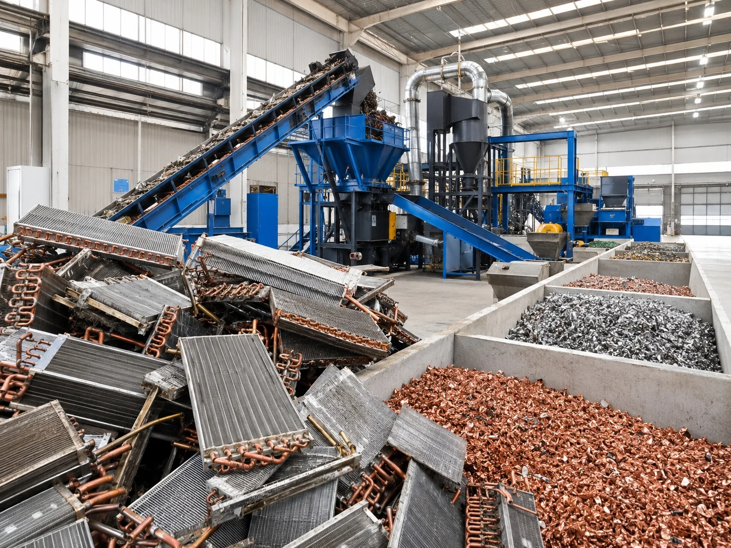AC radiator recycling line inside industrial workshop