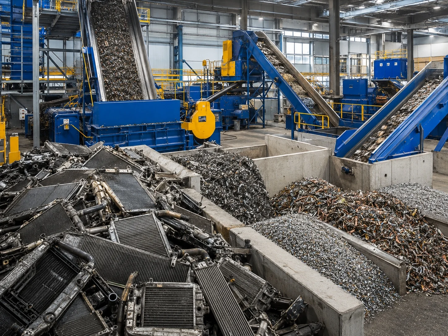 Mixed radiator recycling line with crushing screening and separation