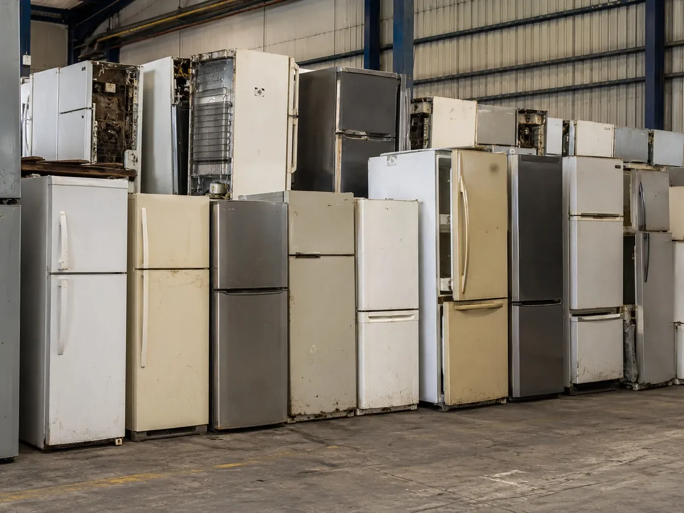 Waste refrigerators prepared for refrigerator recycling plant