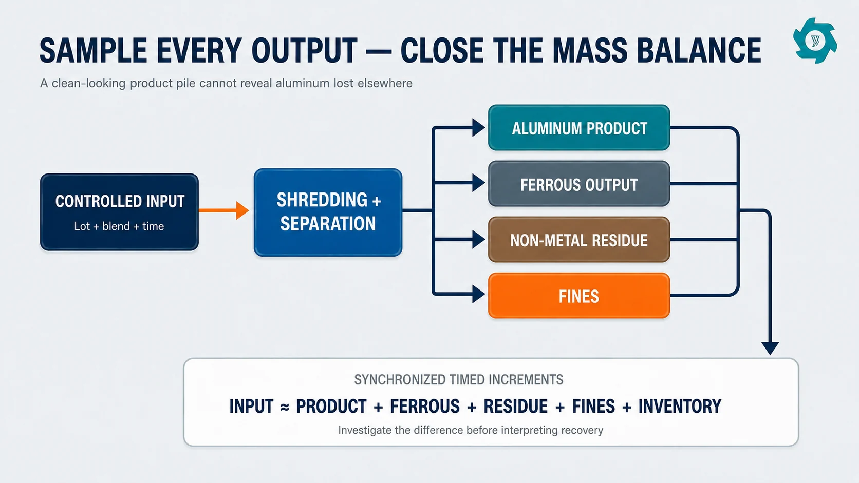 Sampling plan for aluminum product ferrous residue and fines streams